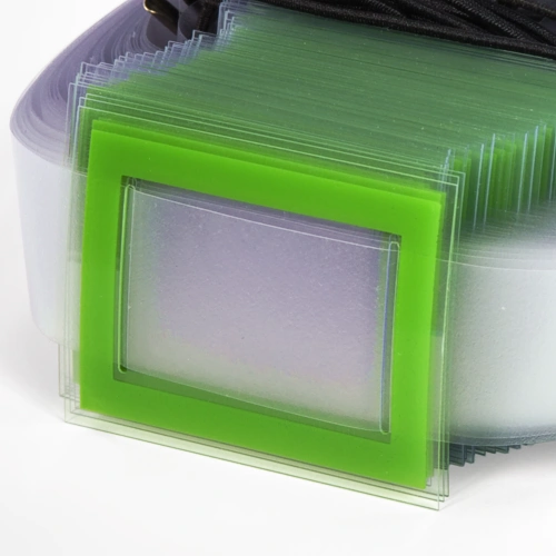 Okienka drukwowane, ramka w kolorze jasno zielonym, pasek 100 µm, gumka tekstylna z metalowymi  końcówkami