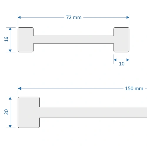 Aluminiowe Twin-Sticki - rysunek z wymiarami